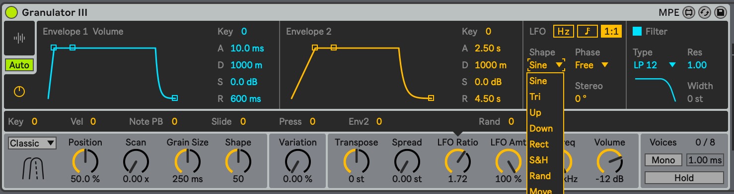 Granulator III LFO view